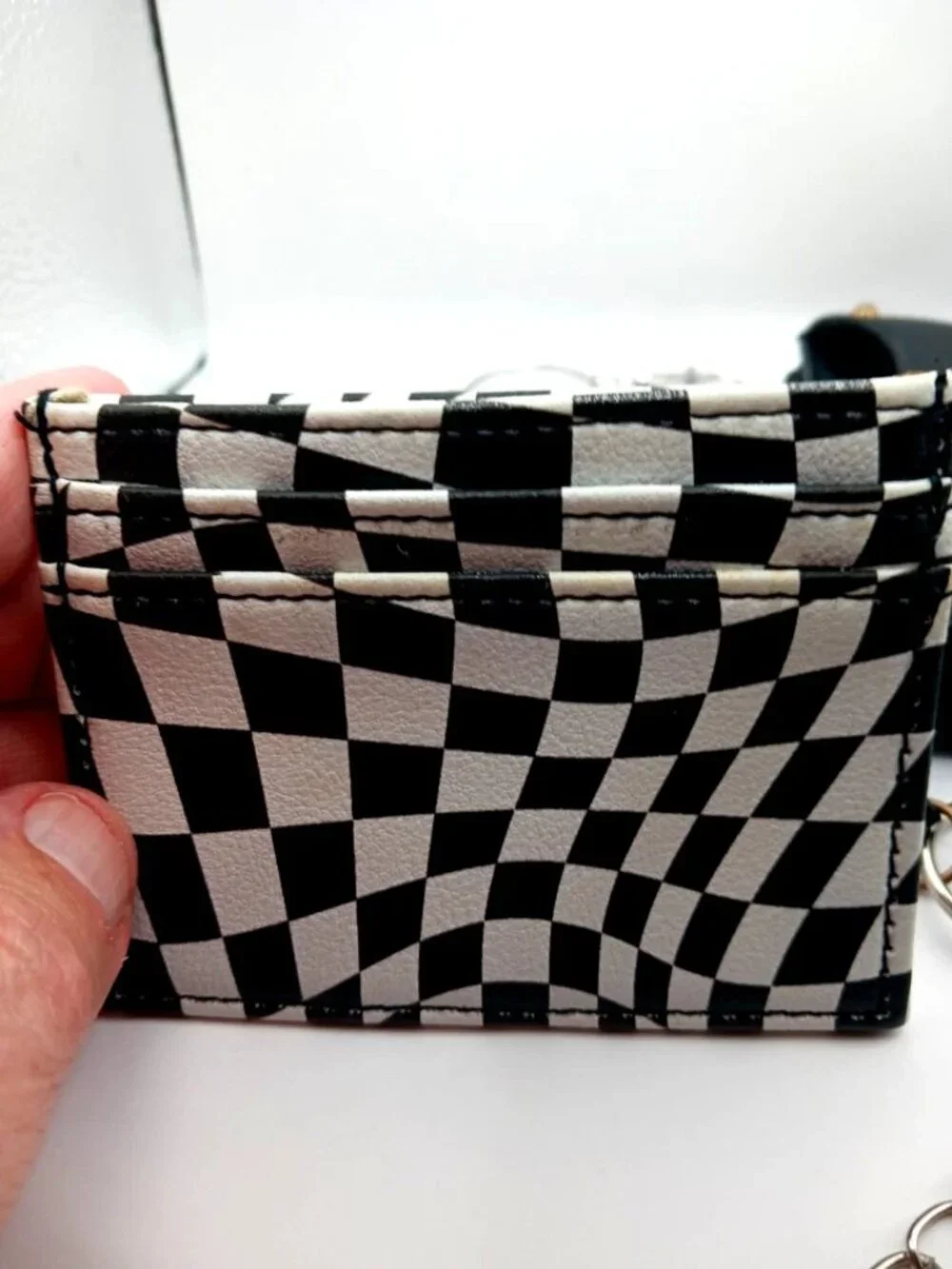 Black + White Skater Checkered Wallet with Removable Card Holder + Chain